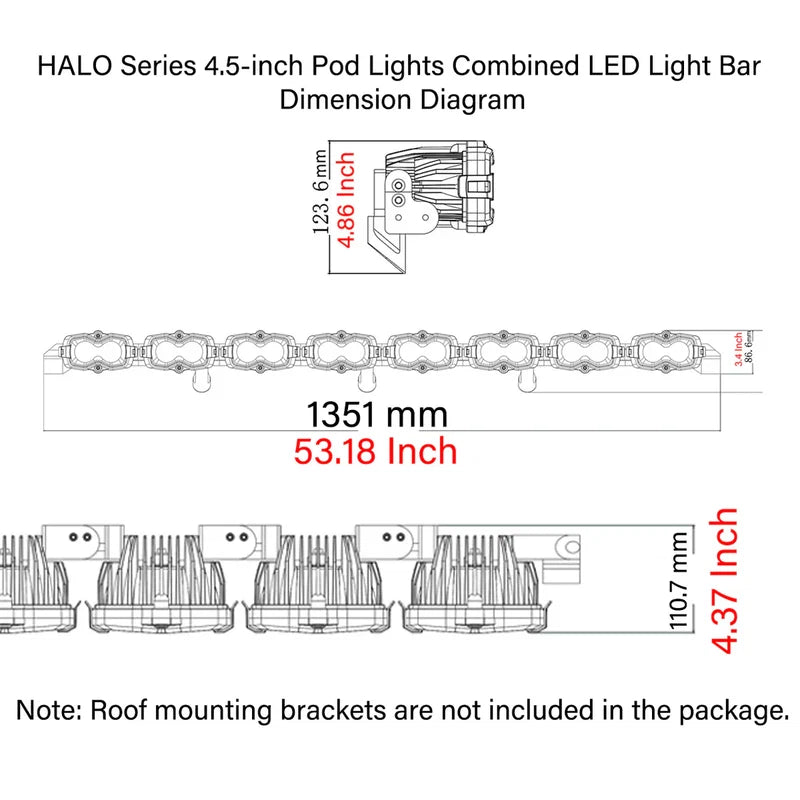 【NOVSIGHT】 HALOシリーズ 4.5インチ Pod Lights Combined LED Light Bar (52インチ)　-JL/JT-