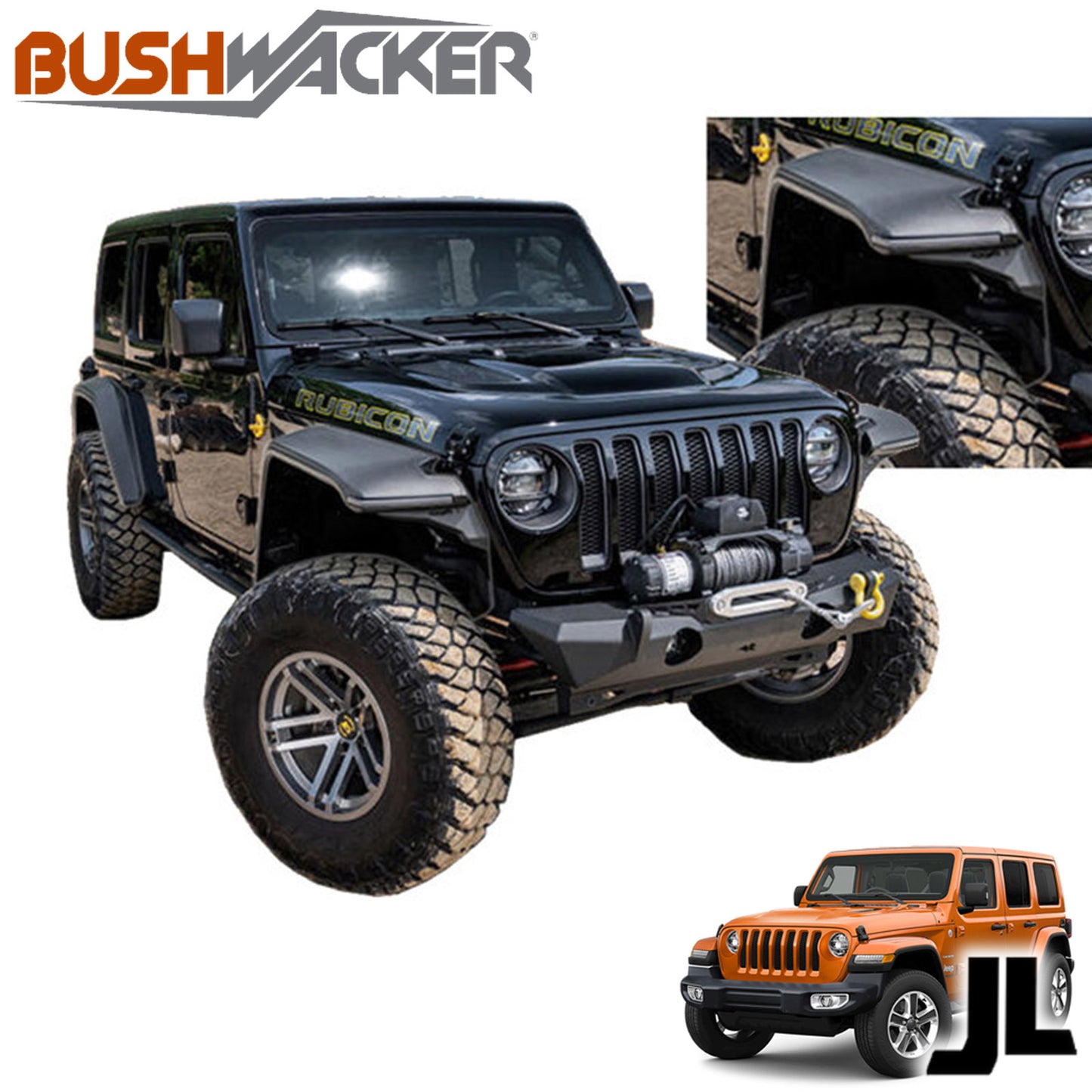 BUSHWACKER ( ブッシュワーカー ) ハイパーフォームフラットスタイル フェンダーフレア  JLラングラー 前後セット 1台分