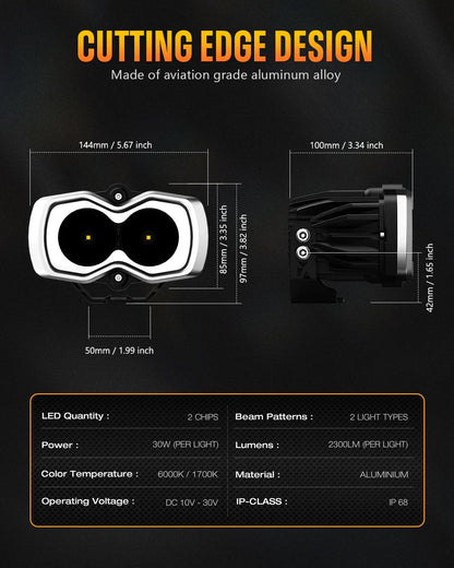 【NOVSIGHT】HALOシリーズ 4.5インチ LED Pod Lights with DRL 35W Twin Light Kit System Pair