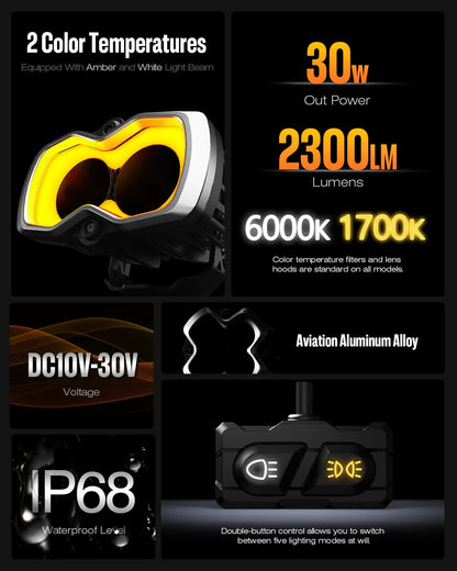 【NOVSIGHT】HALOシリーズ 4.5インチ LED Pod Lights with DRL 35W Twin Light Kit System Pair
