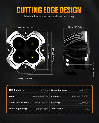 【NOVSIGHT】HALOシリーズ 6インチ LED Pod Lights with DRL 60W Twin Light Kit System Pair