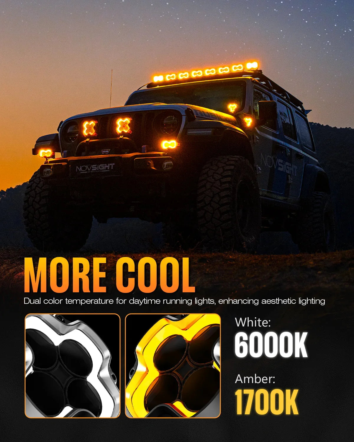 【NOVSIGHT】HALOシリーズ 6インチ LED Pod Lights with DRL 60W Twin Light Kit System Pair
