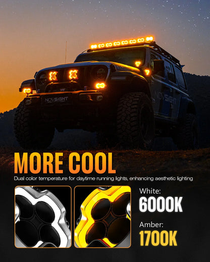 【NOVSIGHT】HALOシリーズ 6インチ LED Pod Lights with DRL 60W Twin Light Kit System Pair