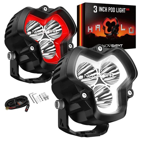 【NOVSIGHT】HALO SEシリーズ 3インチ LED Pod Lights with Red and White DRL