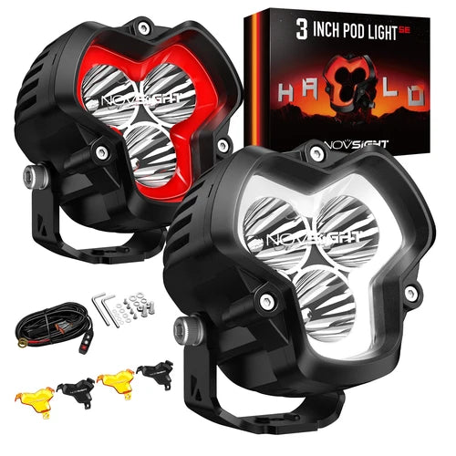 【NOVSIGHT】HALO SEシリーズ 3インチ LED Pod Lights with Red and White DRL