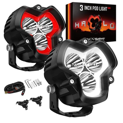 【NOVSIGHT】HALO SEシリーズ 3インチ LED Pod Lights with Red and White DRL