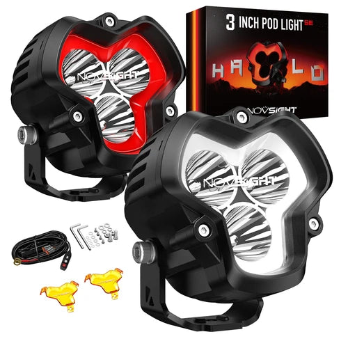 【NOVSIGHT】HALO SEシリーズ 3インチ LED Pod Lights with Red and White DRL