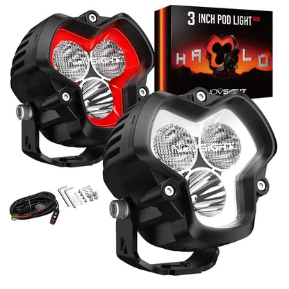 【NOVSIGHT】HALO SEシリーズ 3インチ LED Pod Lights with Red and White DRL