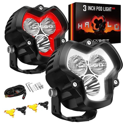 【NOVSIGHT】HALO SEシリーズ 3インチ LED Pod Lights with Red and White DRL