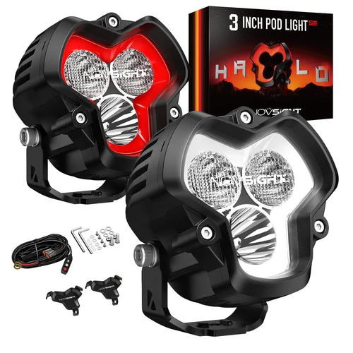 【NOVSIGHT】HALO SEシリーズ 3インチ LED Pod Lights with Red and White DRL