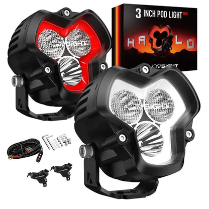 【NOVSIGHT】HALO SEシリーズ 3インチ LED Pod Lights with Red and White DRL
