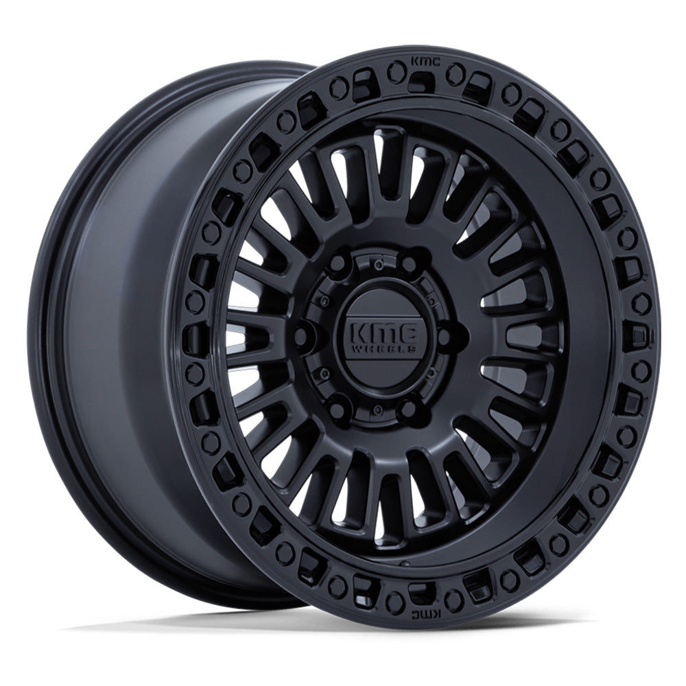 KMC (ケイエムシー) AZTEC (アズテック) マットブラック/グロスブラックリップ 17インチアルミホイール 17x8.5J 5H 127 +25 ジープ JKラングラー/ JLラングラー/ JTグラディエーター