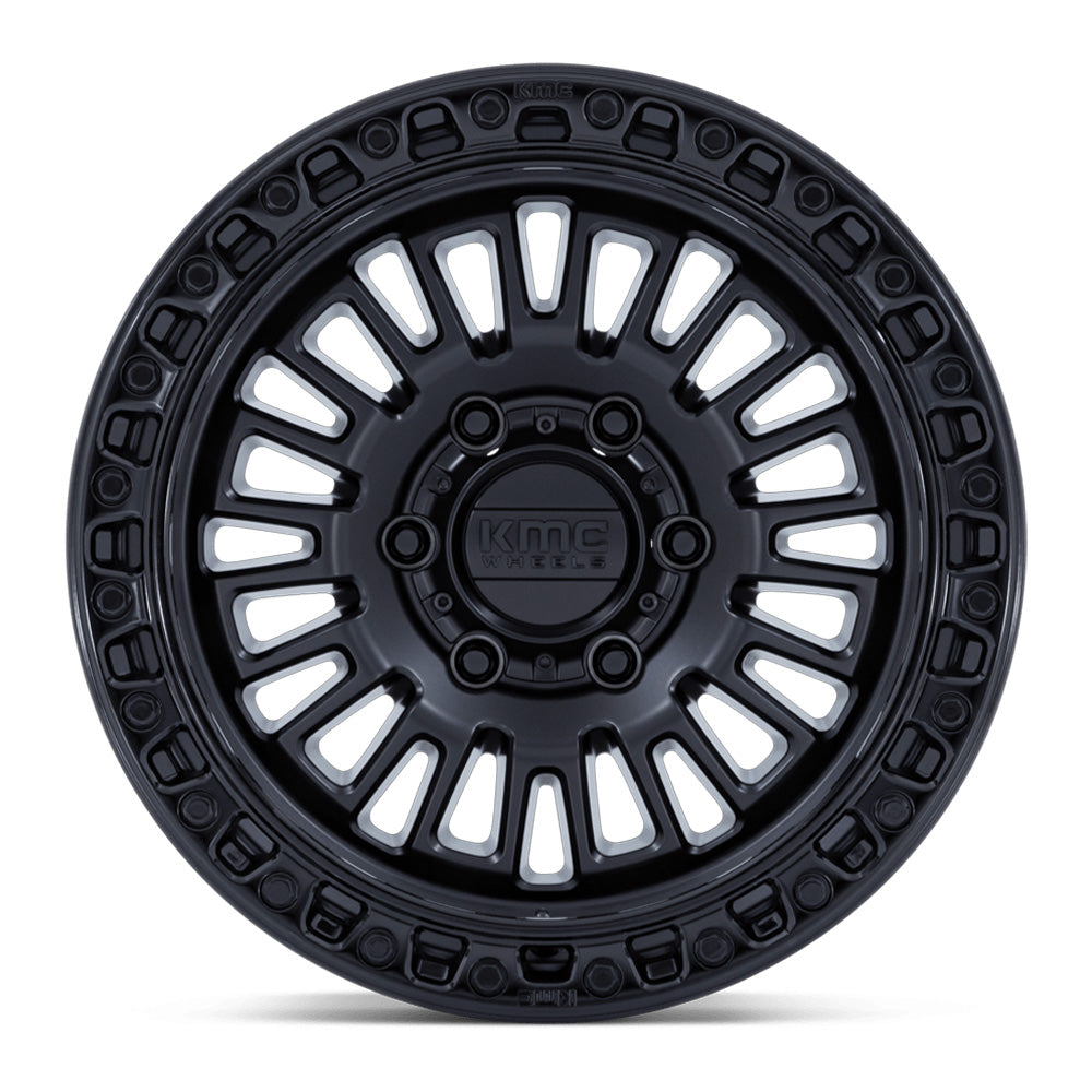 KMC (ケイエムシー) AZTEC (アズテック) マットブラック/グロスブラックリップ 17インチアルミホイール 17x8.5J 5H 127 +25 ジープ JKラングラー/ JLラングラー/ JTグラディエーター