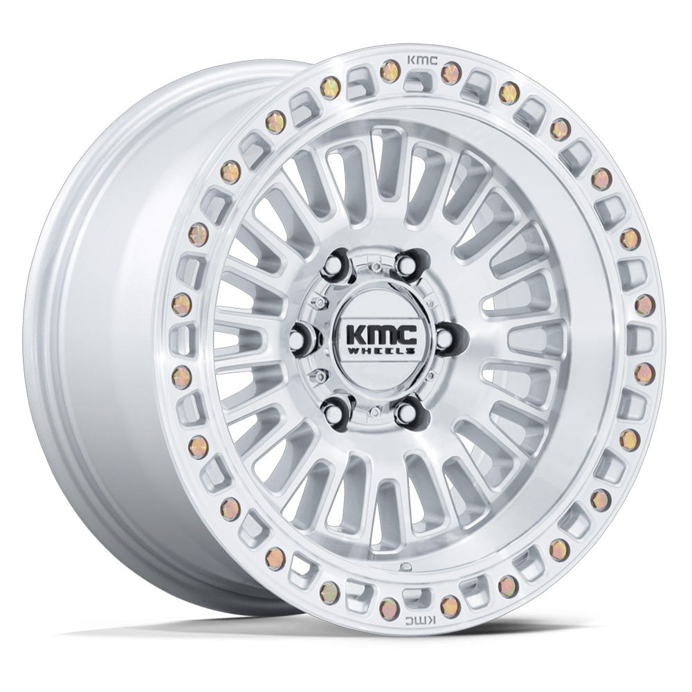 KMC (ケイエムシー) AZTEC (アズテック) グロスシルバー/マシーンドフェイス 17インチアルミホイール 17x8.5J 5H 127+25 ジープ JKラングラー/ JLラングラー/ JTグラディエーター