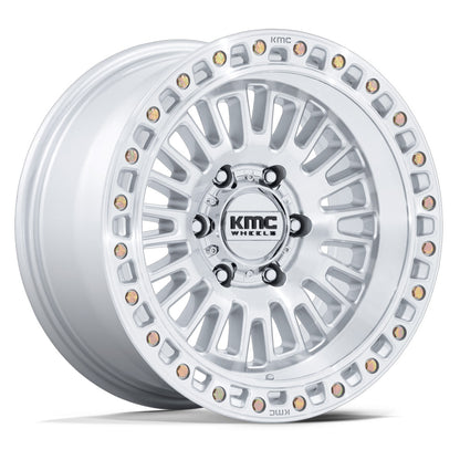 KMC (ケイエムシー) AZTEC (アズテック) グロスシルバー/マシーンドフェイス 17インチアルミホイール 17x8.5J 5H 127+25 ジープ JKラングラー/ JLラングラー/ JTグラディエーター