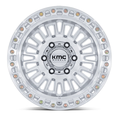 KMC (ケイエムシー) AZTEC (アズテック) グロスシルバー/マシーンドフェイス 17インチアルミホイール 17x8.5J 5H 127+25 ジープ JKラングラー/ JLラングラー/ JTグラディエーター