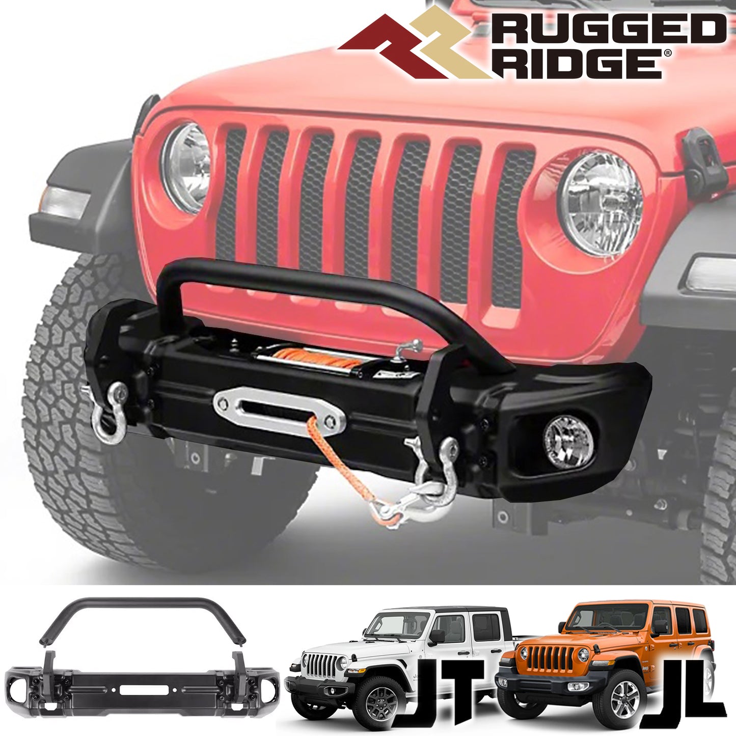 RUGGED RIDGE (ラギッドリッジ) ARCUS フロントバンパー（オーバーライドバー付き）ウインチマウント付き JLラングラー / JTグラディエーター