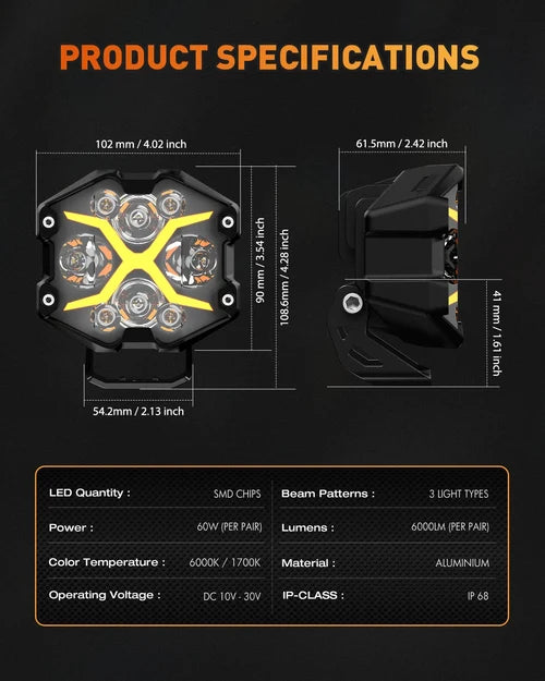 【NOVSIGHT】Xシリーズ 4インチ LED Pod Light X-Line DRL Driving Beam