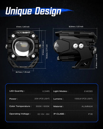 【NOVSIGHT】CYBERシリーズ 2 インチ LED Pods Off-road Motorcycle UTV ATV Driving Lights Multi Modes