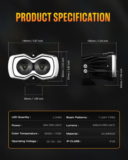 【NOVSIGHT】HALO Proシリーズ 4.5インチ LED Pod Lights with Dynamic DRL Modes