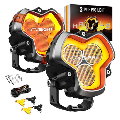【NOVSIGHT】HALOシリーズ 3インチ LED Pod Lights with DRL 48W Twin Light Kit System Pair