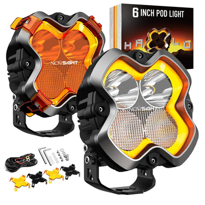 【NOVSIGHT】HALOシリーズ 6インチ LED Pod Lights with DRL 60W Twin Light Kit System Pair