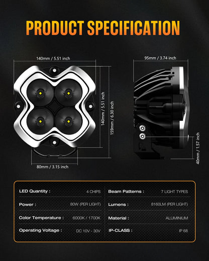 【NOVSIGHT】HALO Proシリーズ 6インチ LED Pod Lights with Dynamic DRL Modes