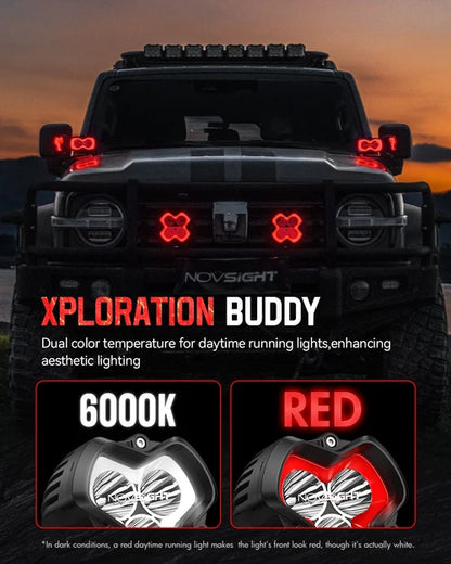【NOVSIGHT】HALO SEシリーズ 6インチ LED Pod Lights with Red and White DRL