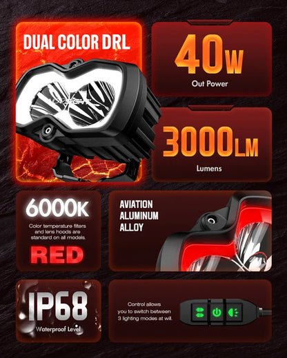 【NOVSIGHT】HALO SEシリーズ 4.5インチ LED Pod Lights with Red and White DRL