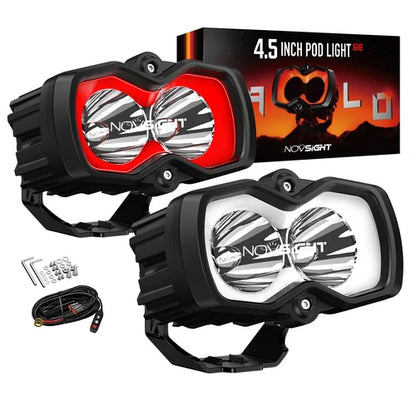 【NOVSIGHT】HALO SEシリーズ 4.5インチ LED Pod Lights with Red and White DRL