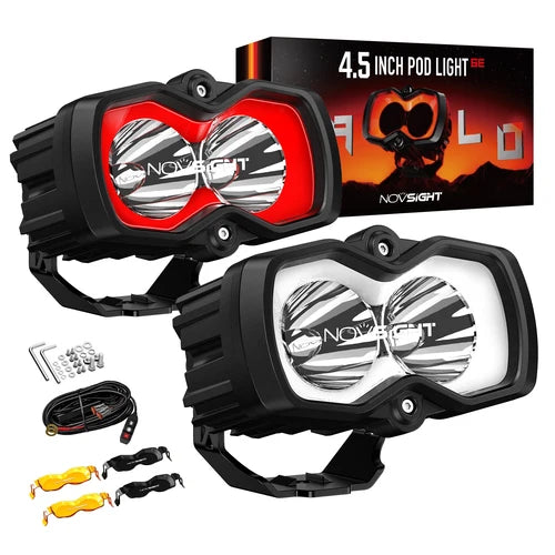 【NOVSIGHT】HALO SEシリーズ 4.5インチ LED Pod Lights with Red and White DRL