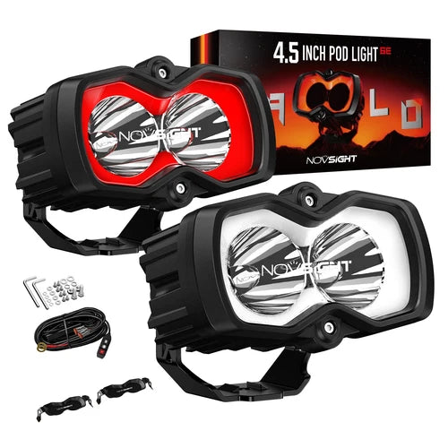 【NOVSIGHT】HALO SEシリーズ 4.5インチ LED Pod Lights with Red and White DRL