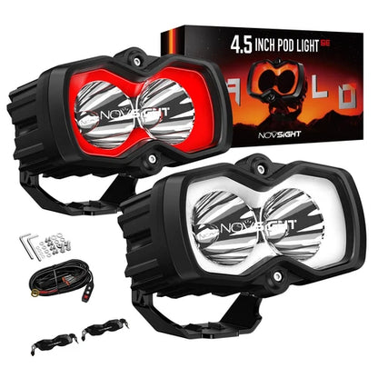 【NOVSIGHT】HALO SEシリーズ 4.5インチ LED Pod Lights with Red and White DRL