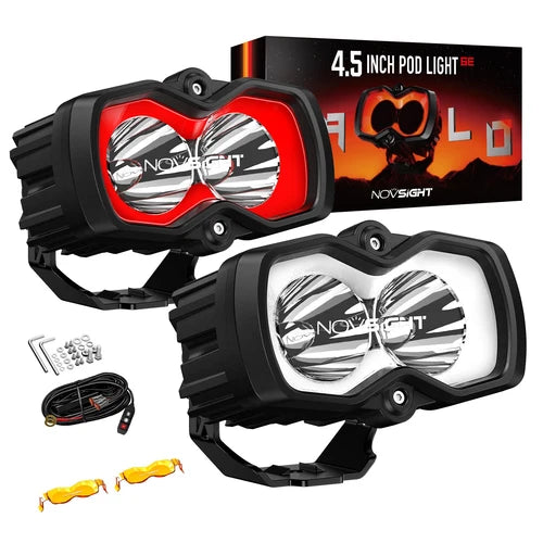 【NOVSIGHT】HALO SEシリーズ 4.5インチ LED Pod Lights with Red and White DRL