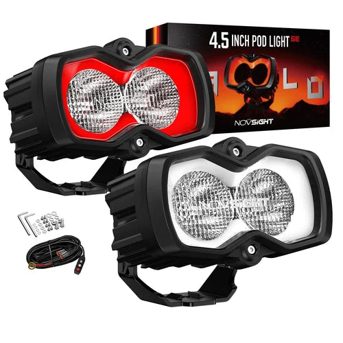 【NOVSIGHT】HALO SEシリーズ 4.5インチ LED Pod Lights with Red and White DRL
