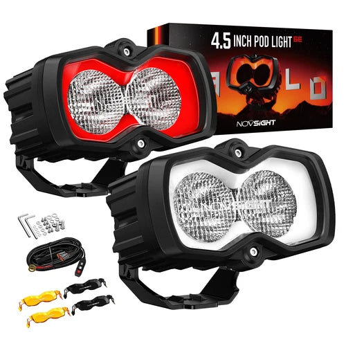 【NOVSIGHT】HALO SEシリーズ 4.5インチ LED Pod Lights with Red and White DRL
