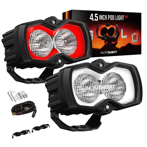 【NOVSIGHT】HALO SEシリーズ 4.5インチ LED Pod Lights with Red and White DRL