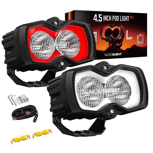 【NOVSIGHT】HALO SEシリーズ 4.5インチ LED Pod Lights with Red and White DRL