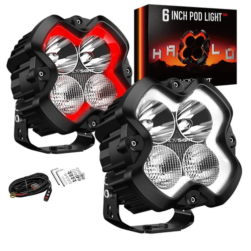 【NOVSIGHT】HALO SEシリーズ 6インチ LED Pod Lights with Red and White DRL