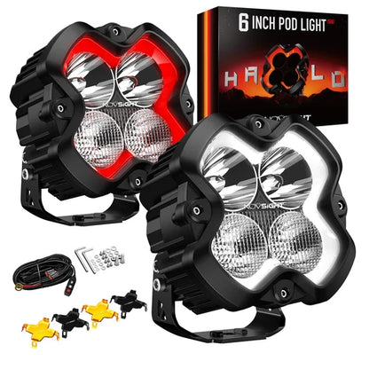 【NOVSIGHT】HALO SEシリーズ 6インチ LED Pod Lights with Red and White DRL