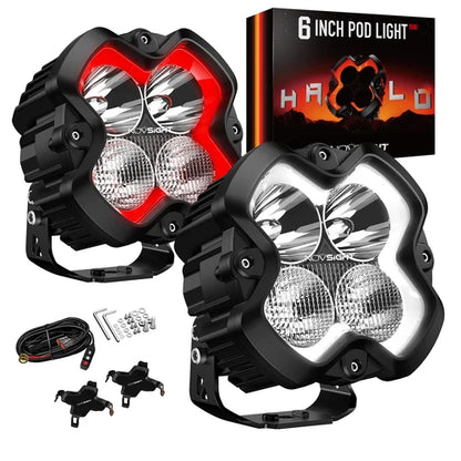 【NOVSIGHT】HALO SEシリーズ 6インチ LED Pod Lights with Red and White DRL