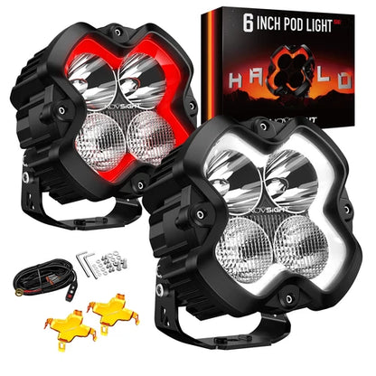 【NOVSIGHT】HALO SEシリーズ 6インチ LED Pod Lights with Red and White DRL