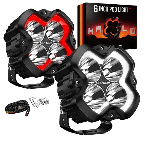 【NOVSIGHT】HALO SEシリーズ 6インチ LED Pod Lights with Red and White DRL