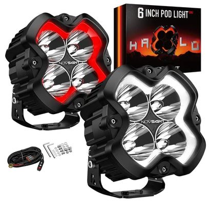 【NOVSIGHT】HALO SEシリーズ 6インチ LED Pod Lights with Red and White DRL