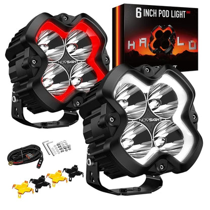 【NOVSIGHT】HALO SEシリーズ 6インチ LED Pod Lights with Red and White DRL
