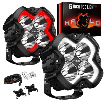 【NOVSIGHT】HALO SEシリーズ 6インチ LED Pod Lights with Red and White DRL