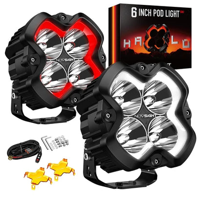 【NOVSIGHT】HALO SEシリーズ 6インチ LED Pod Lights with Red and White DRL