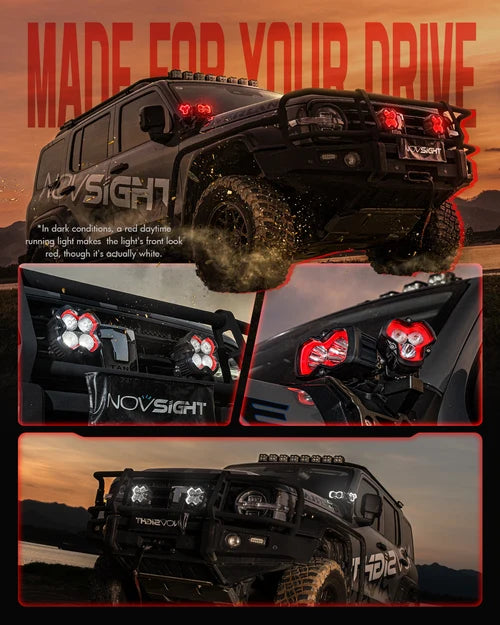 【NOVSIGHT】HALO SEシリーズ 4.5インチ LED Pod Lights with Red and White DRL