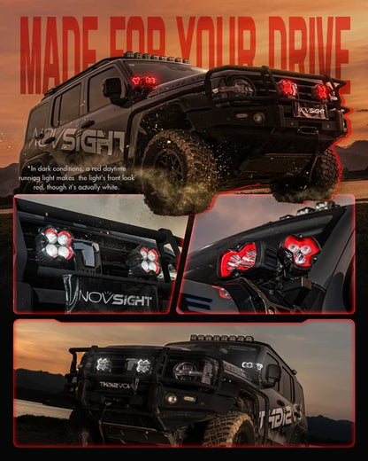 【NOVSIGHT】HALO SEシリーズ 4.5インチ LED Pod Lights with Red and White DRL