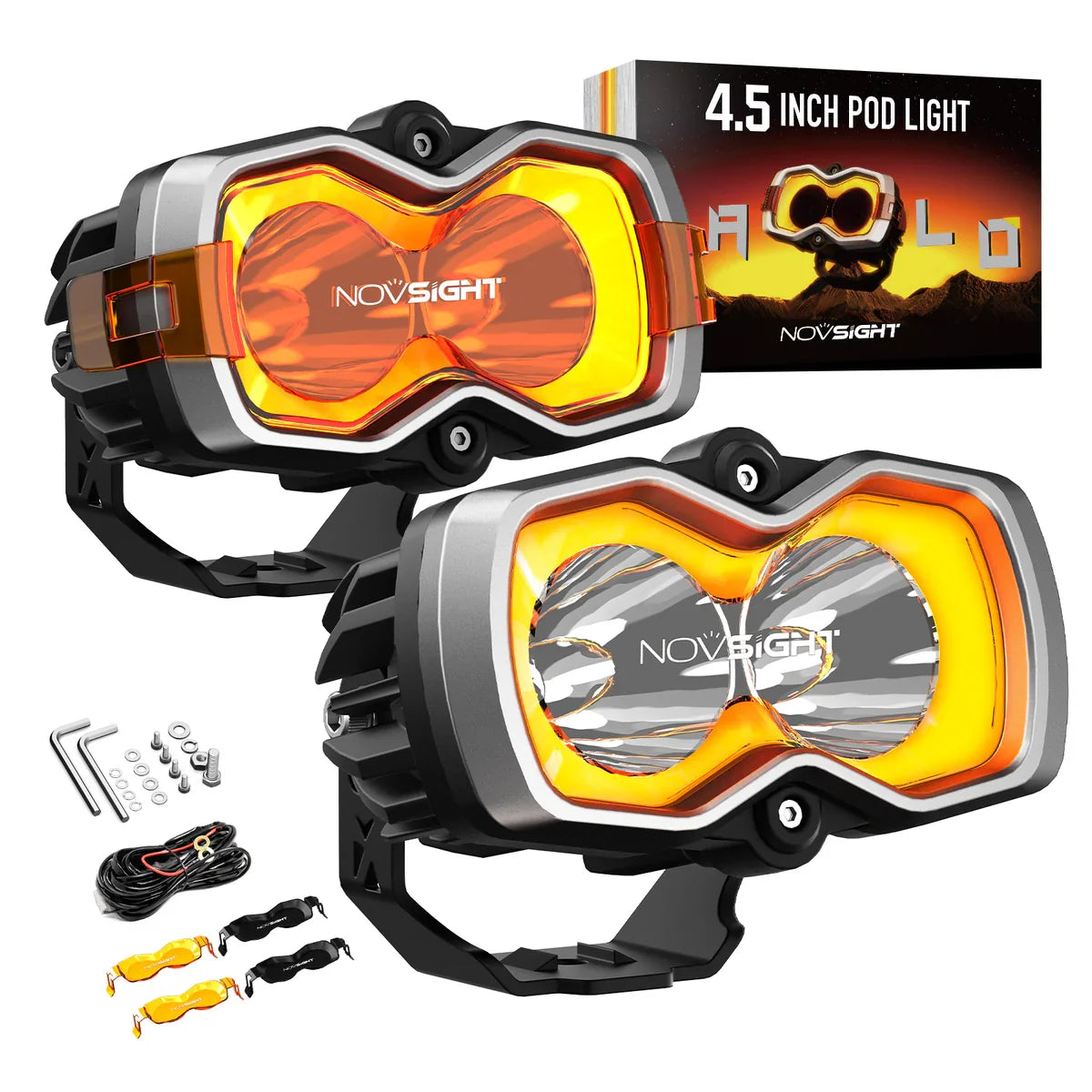 【NOVSIGHT】HALOシリーズ 4.5インチ LED Pod Lights with DRL 35W Twin Light Kit System Pair